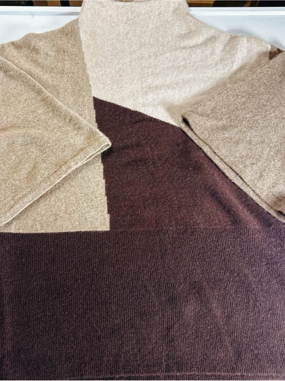 🤎 Privé Cashmere 100% Cashmere Color Block Mock Neck Sweater • L
